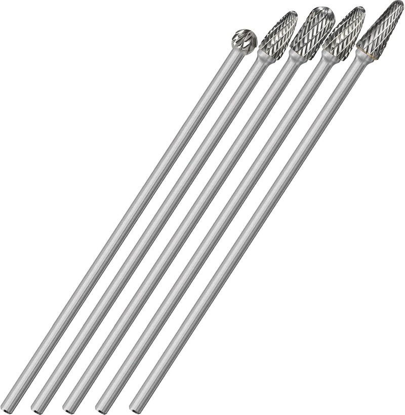 Sworker 5Pcs Long Carbide Burr Set 1/4" Shank Total L 6.2" Die Grinder Bits Rotary Rasp Attachment Cut Port Grind Metal Cast Iron Steel Aluminum Cylinder Head Engine Intake Exhaust Manifold Tight Area - Image 1